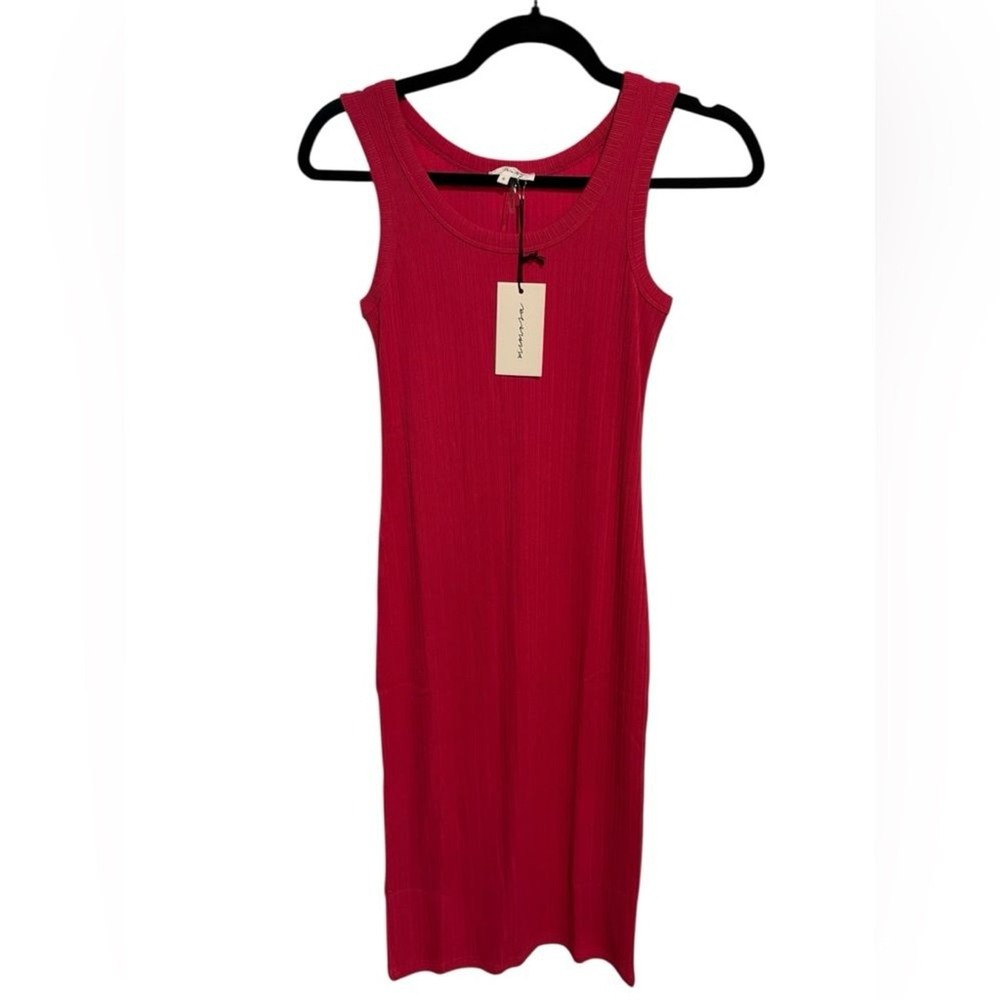 Mimosa Pink Ribbed Bodycon Tank Dress Women Small MD4083 Sleeveless Midi Stretch